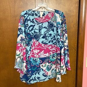 NWT Chico's Floral Print Pullover Blouse Shirt Multi-Color  Size: 4  (XXL)